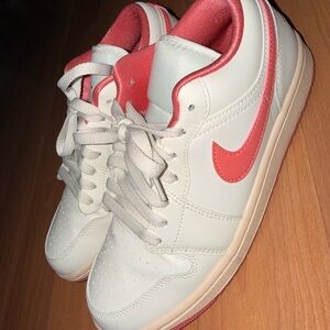 Nike White Sneakers with Coral Pink Swoosh